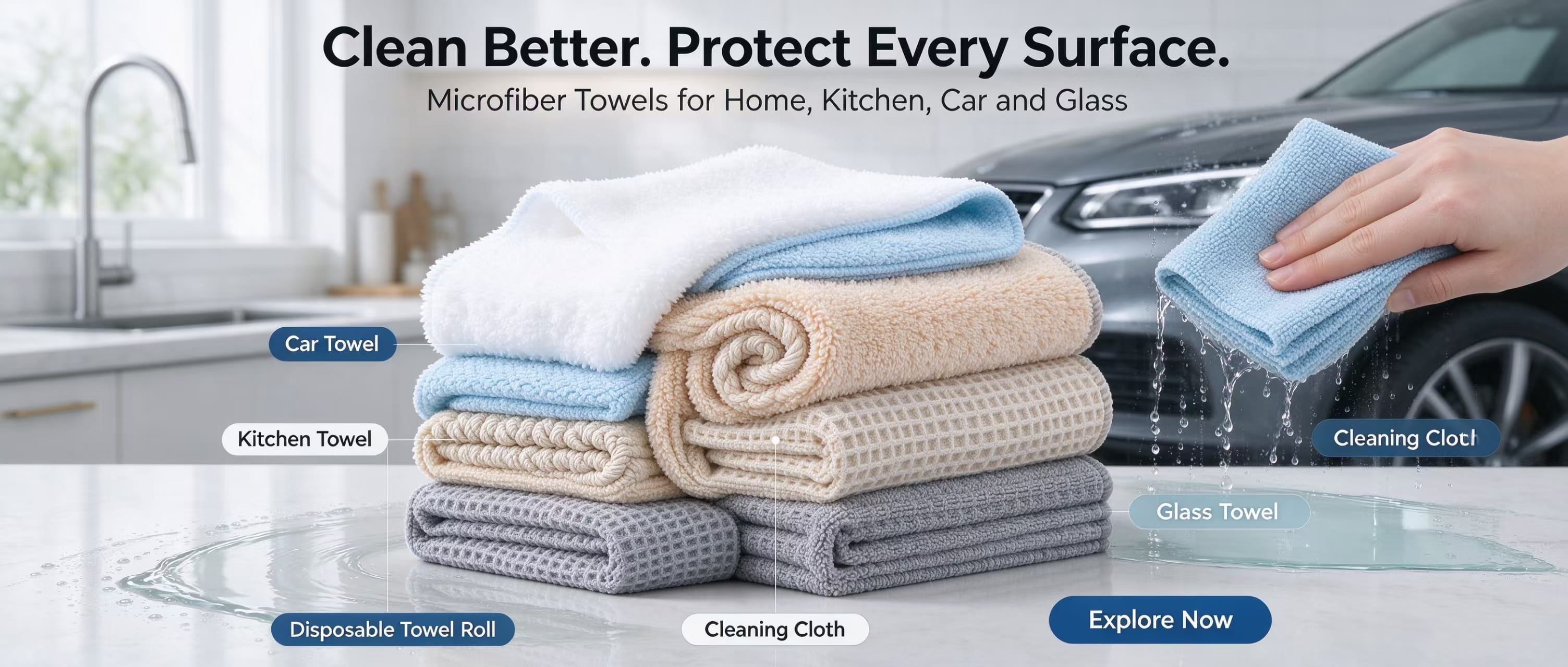 Premium Multi-Type Microfiber Cleaning Cloth Collection for Home, Kitchen, Car & Glass Care
